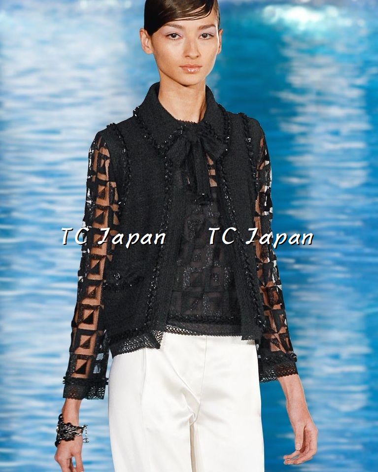 CHANEL 09C Black Jewel Embellished Mesh Lesage Tweed Cardigan Jacket Tops 34 36 シャネル ブラック ジュエリー ビーズ メッシュレース カーディガン ジャケット トップス 即発 - TC JAPAN