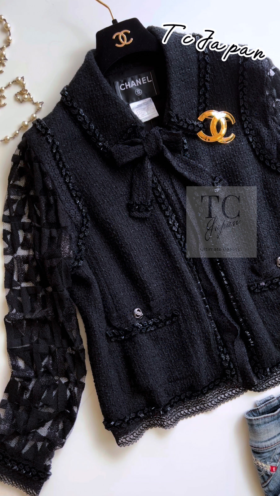 CHANEL 09C Black Jewel Embellished Mesh Lesage Tweed Cardigan Jacket 34 シャネル ブラック ジュエリー ビーズ メッシュレース カーディガン ジャケット 即発