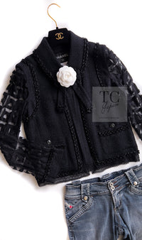 CHANEL 09C Black Jewel Embellished Mesh Lesage Tweed Cardigan Jacket 34 シャネル ブラック ジュエリー ビーズ メッシュレース カーディガン ジャケット 即発