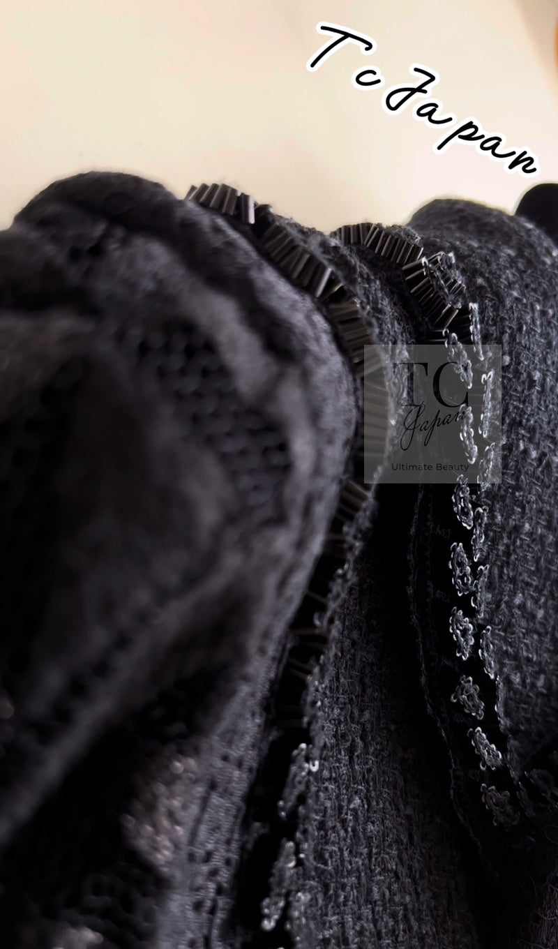 CHANEL 09C Black Jewel Embellished Mesh Lesage Tweed Cardigan Jacket 34 シャネル ブラック ジュエリー ビーズ メッシュレース カーディガン ジャケット 即発