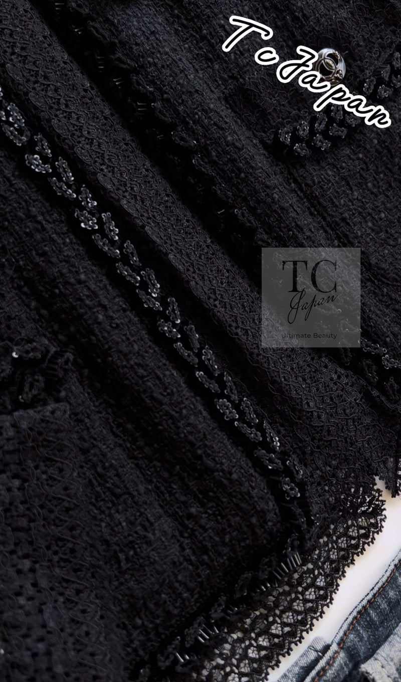 CHANEL 09C Black Jewel Embellished Mesh Lesage Tweed Cardigan Jacket 34 シャネル ブラック ジュエリー ビーズ メッシュレース カーディガン ジャケット 即発