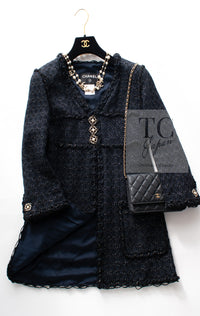 CHANEL 07PF Black Blue Metallic Tweed Jacket 36 シャネル ブラック ネイビー メタリック ツイード ジャケット 即発