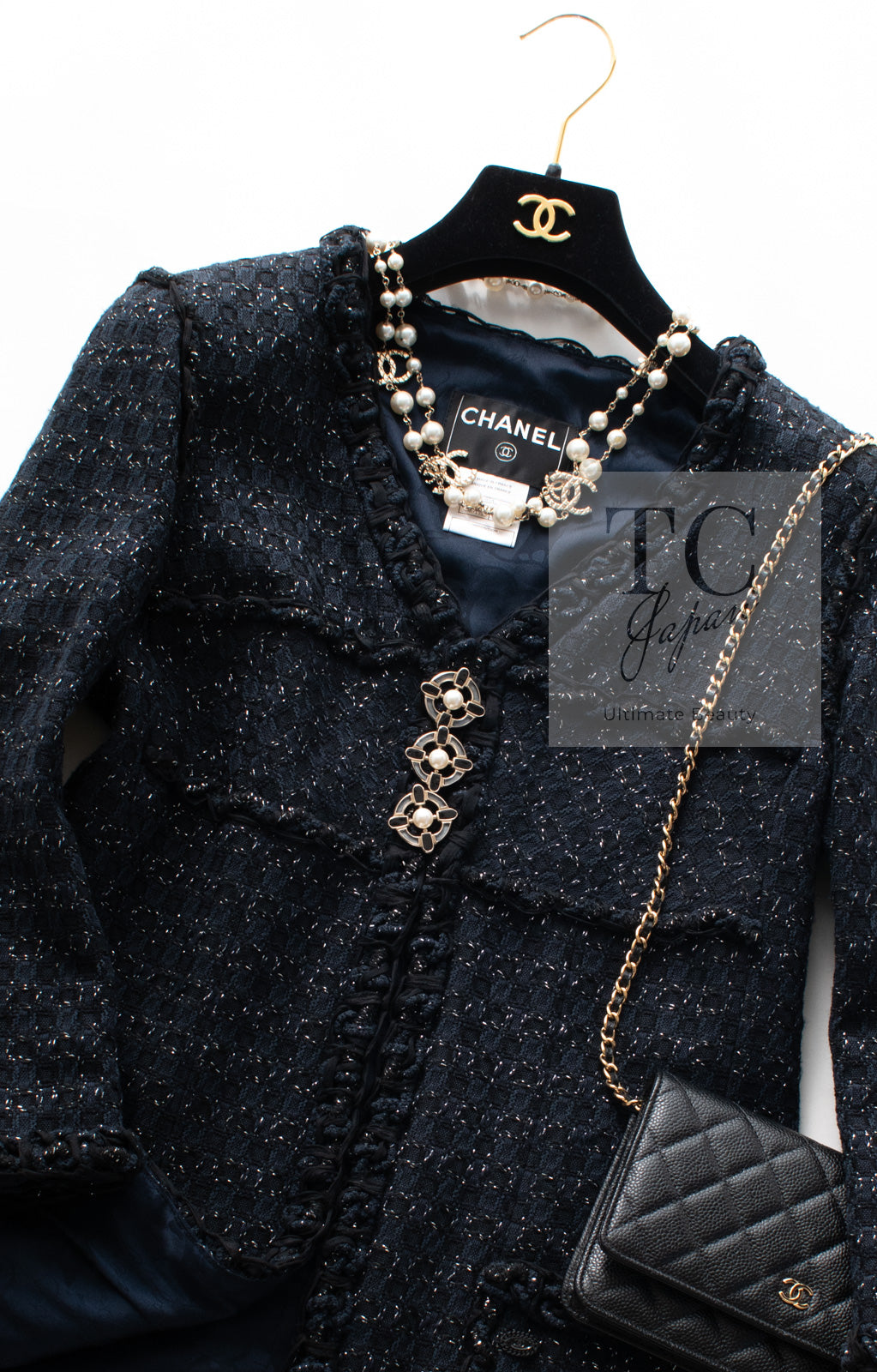 シャネル ジャケット CHANEL ブラック ネイビー メタリック ツイード