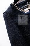 CHANEL 07PF Black Blue Metallic Tweed Jacket 36 シャネル ブラック ネイビー メタリック ツイード ジャケット 即発