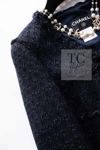 CHANEL 07PF Black Blue Metallic Tweed Jacket 36 シャネル ブラック ネイビー メタリック ツイード ジャケット 即発