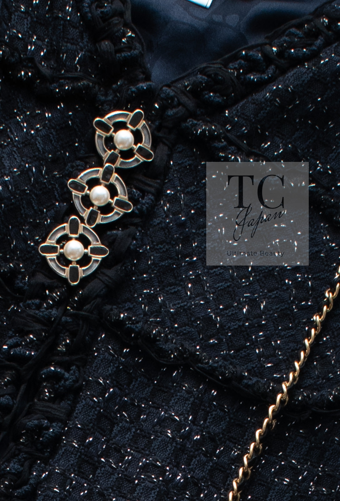 シャネル ジャケット CHANEL ブラック ネイビー メタリック ツイード