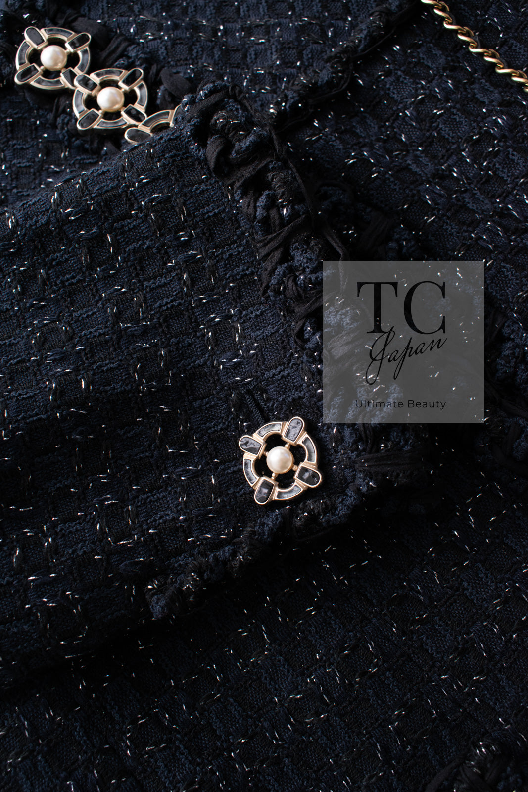 CHANEL 07PF Black Blue Metallic Tweed Jacket 36 シャネル ブラック ネイビー メタリック ツイード ジャケット 即発