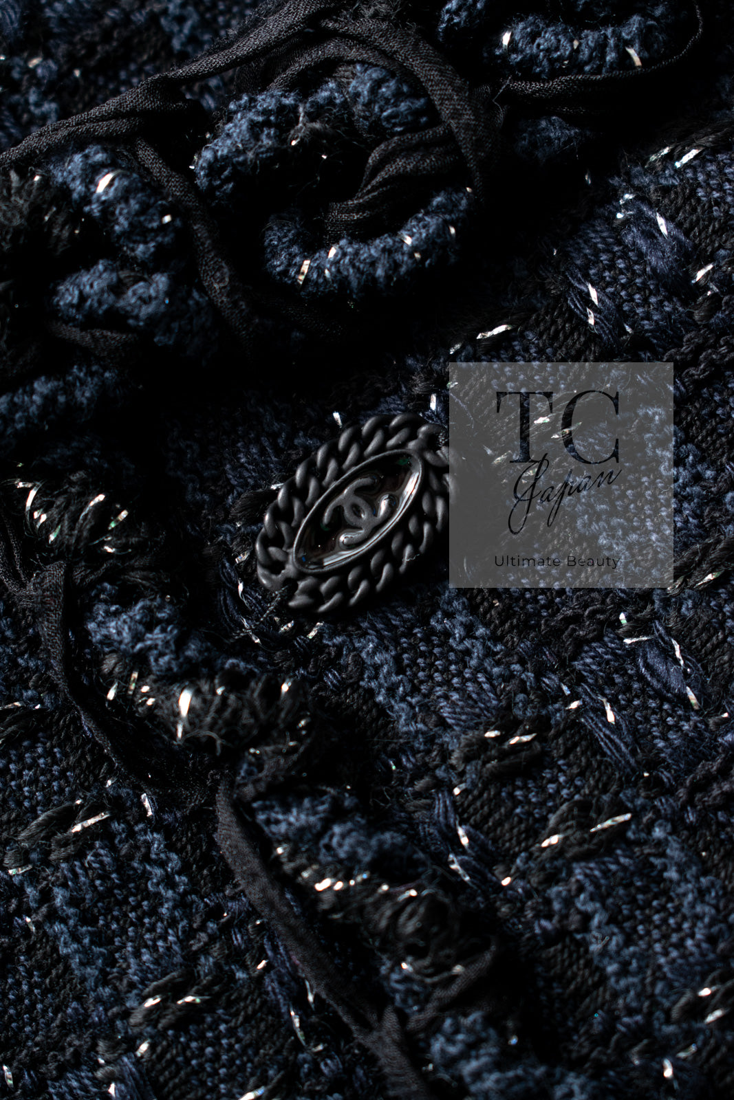 CHANEL 07PF Black Blue Metallic Tweed Jacket 36 シャネル ブラック ネイビー メタリック ツイード ジャケット 即発