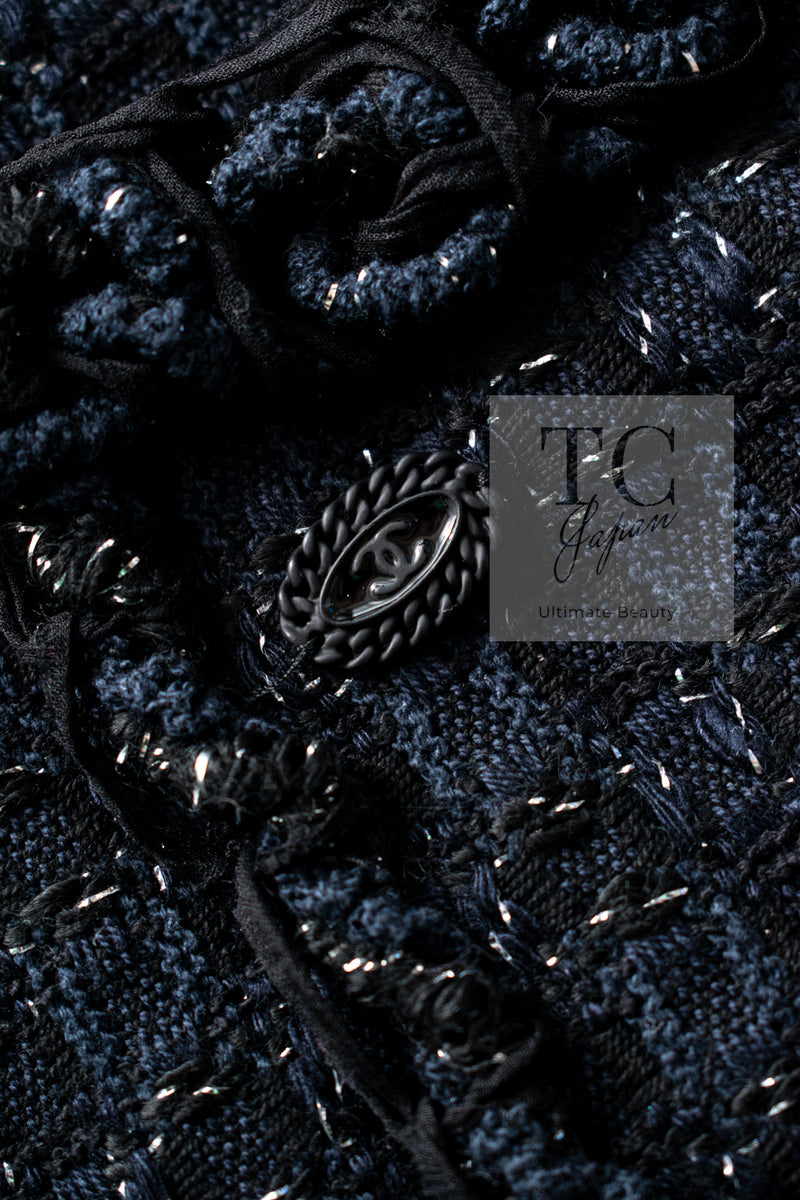 CHANEL 07PF Black Blue Metallic Tweed Jacket 36 シャネル ブラック ネイビー メタリック ツイード ジャケット 即発