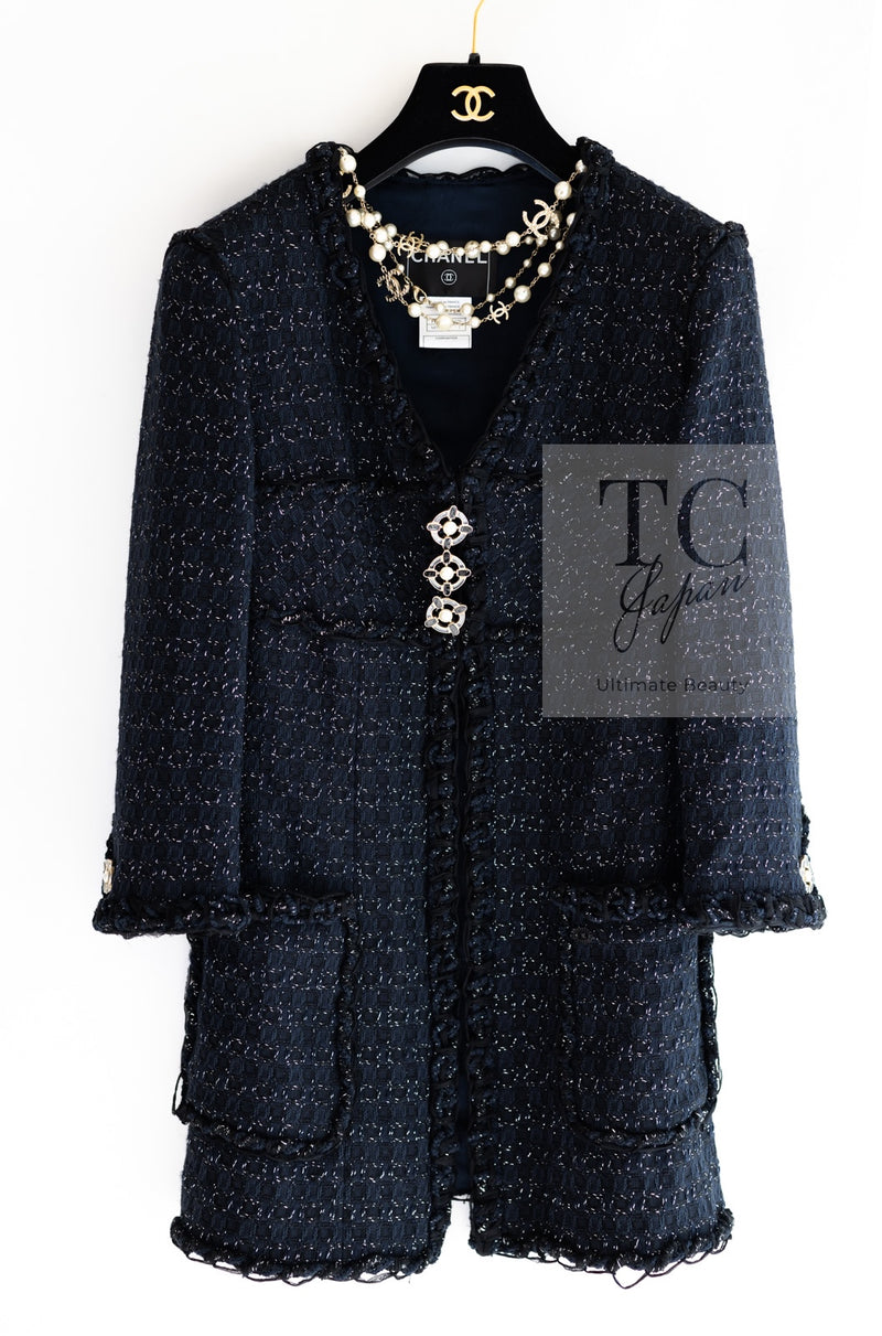 CHANEL 07PF Black Blue Metallic Tweed Jacket 36 シャネル ブラック ネイビー メタリック ツイード ジャケット 即発