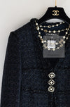 CHANEL 07PF Black Blue Metallic Tweed Jacket 36 シャネル ブラック ネイビー メタリック ツイード ジャケット 即発