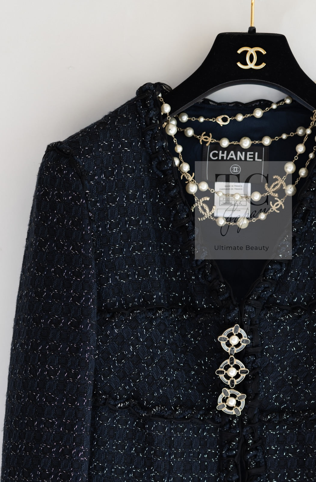 CHANEL 07PF Black Blue Metallic Tweed Jacket 36 シャネル ブラック ネイビー メタリック ツイード ジャケット 即発