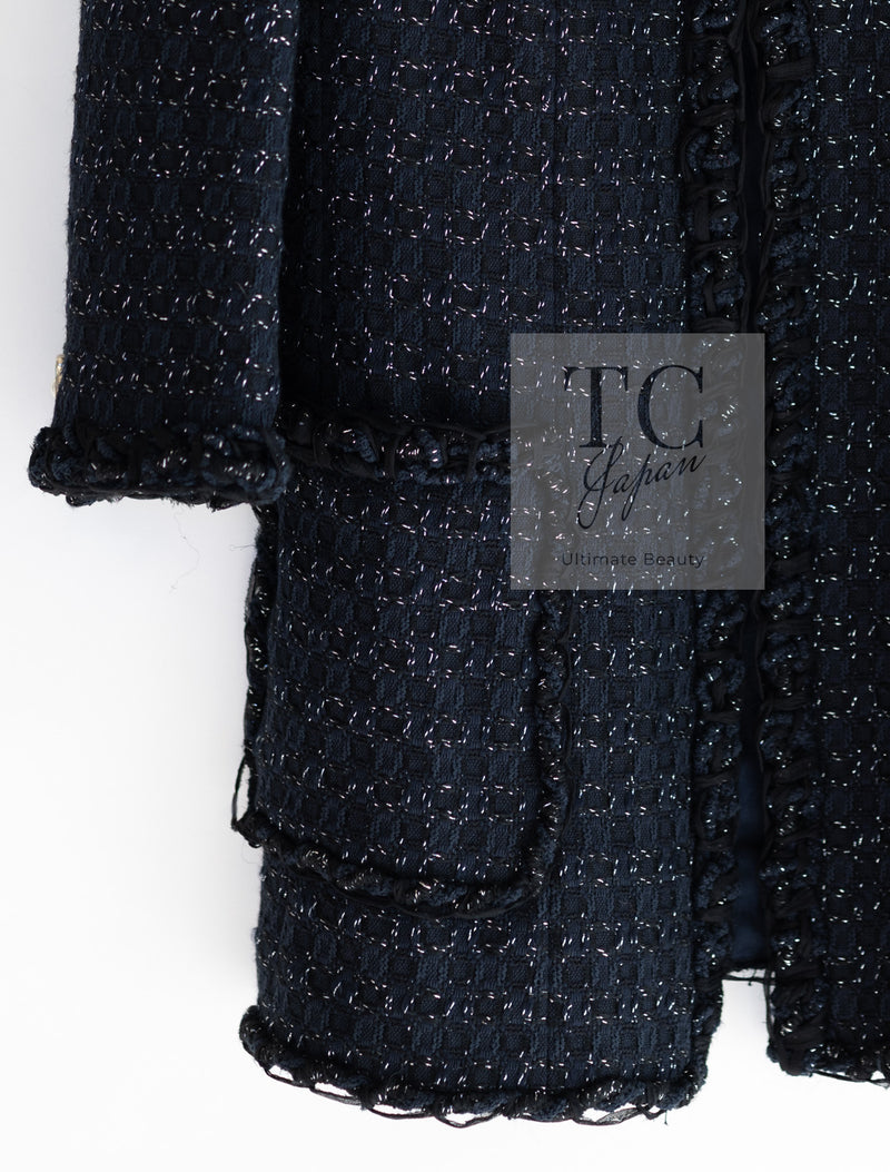 CHANEL 07PF Black Blue Metallic Tweed Jacket 36 シャネル ブラック ネイビー メタリック ツイード ジャケット 即発
