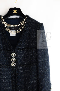 CHANEL 07PF Black Blue Metallic Tweed Jacket 36 シャネル ブラック ネイビー メタリック ツイード ジャケット 即発