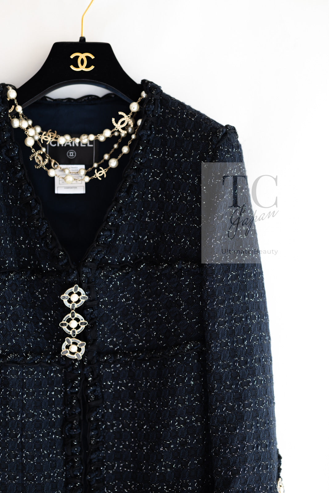 CHANEL 07PF Black Blue Metallic Tweed Jacket 36 シャネル ブラック ネイビー メタリック ツイード ジャケット 即発