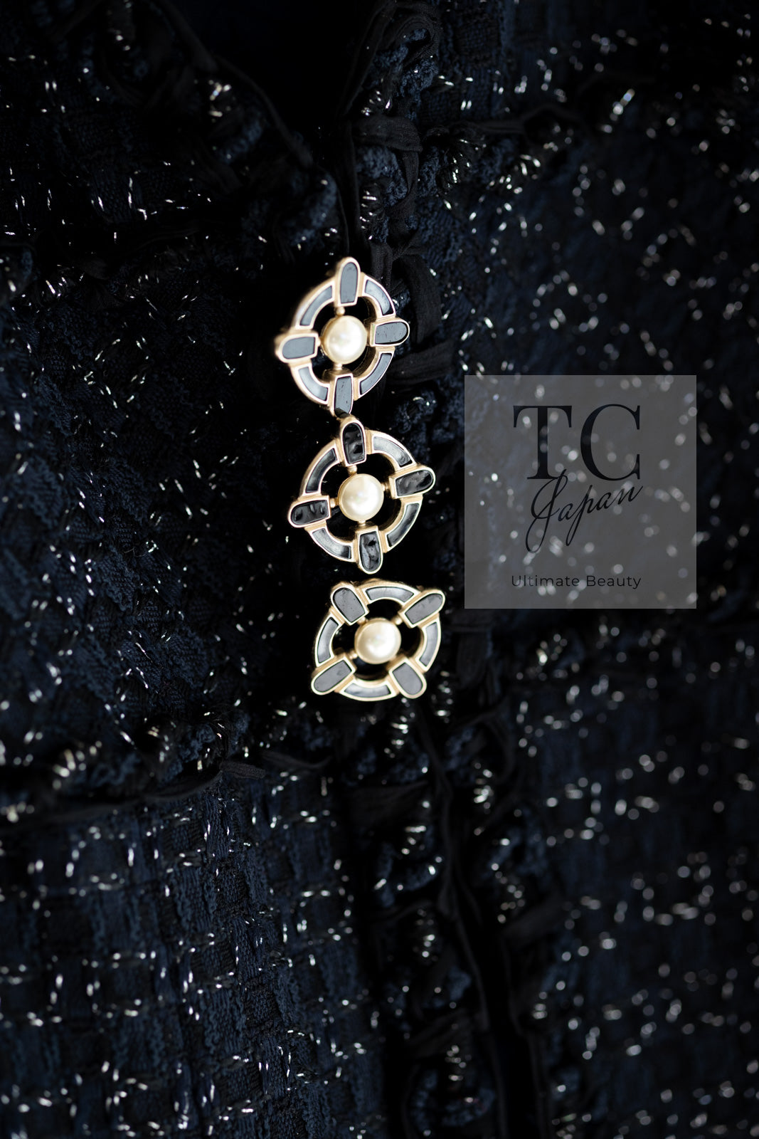 シャネル ジャケット CHANEL ブラック ネイビー メタリック ツイード