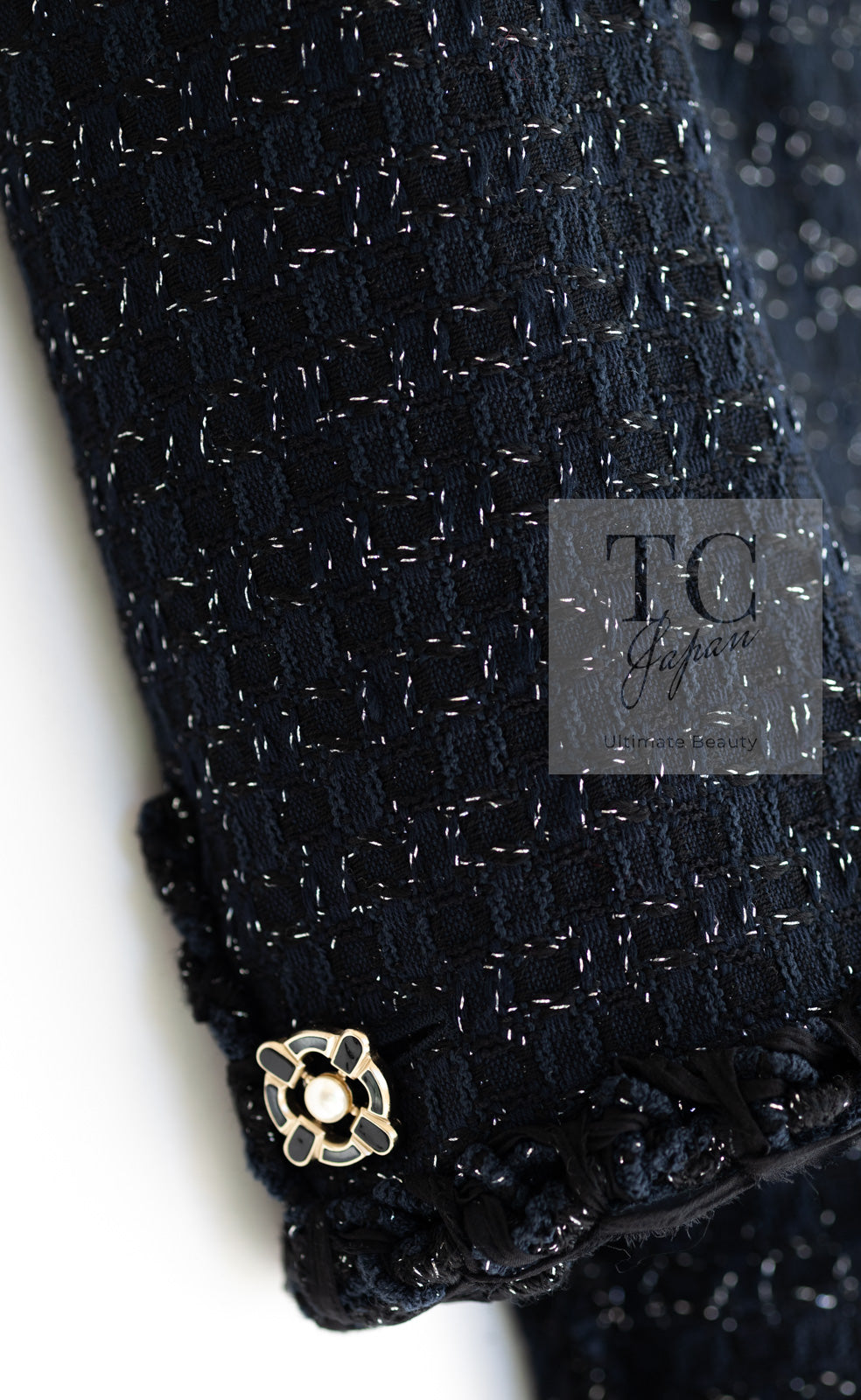 CHANEL 07PF Black Blue Metallic Tweed Jacket 36 シャネル ブラック ネイビー メタリック ツイード ジャケット 即発