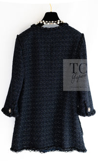 CHANEL 07PF Black Blue Metallic Tweed Jacket 36 シャネル ブラック ネイビー メタリック ツイード ジャケット 即発