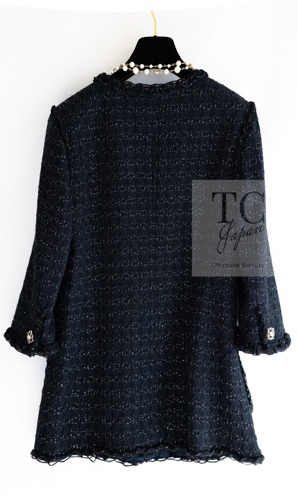 CHANEL 07PF Black Blue Metallic Tweed Jacket 36 シャネル ブラック ネイビー メタリック ツイード ジャケット 即発