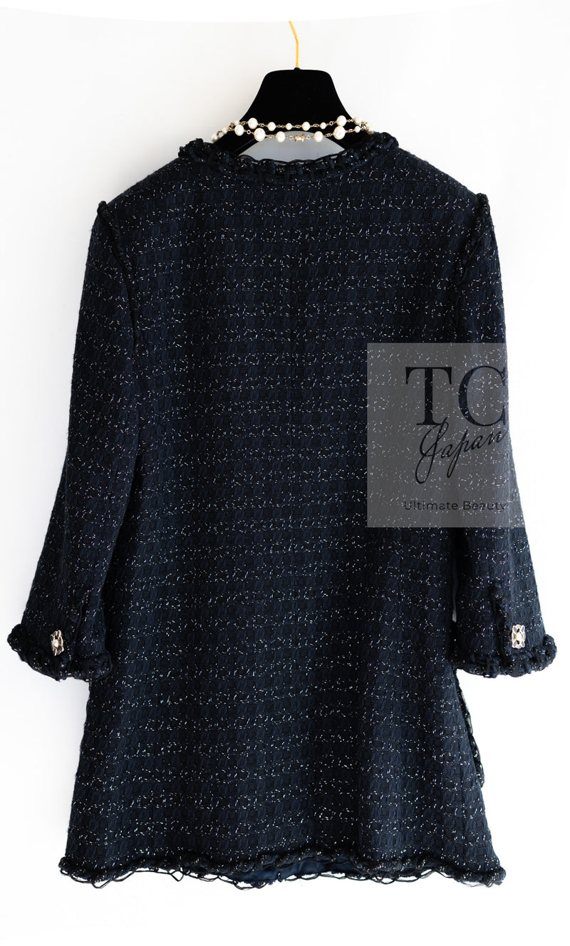 CHANEL 07PF Black Blue Metallic Tweed Jacket 36 シャネル ブラック ネイビー メタリック ツイード ジャケット 即発