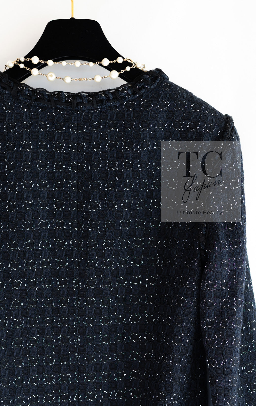 CHANEL 07PF Black Blue Metallic Tweed Jacket 36 シャネル ブラック ネイビー メタリック ツイード ジャケット 即発