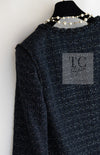 CHANEL 07PF Black Blue Metallic Tweed Jacket 36 シャネル ブラック ネイビー メタリック ツイード ジャケット 即発