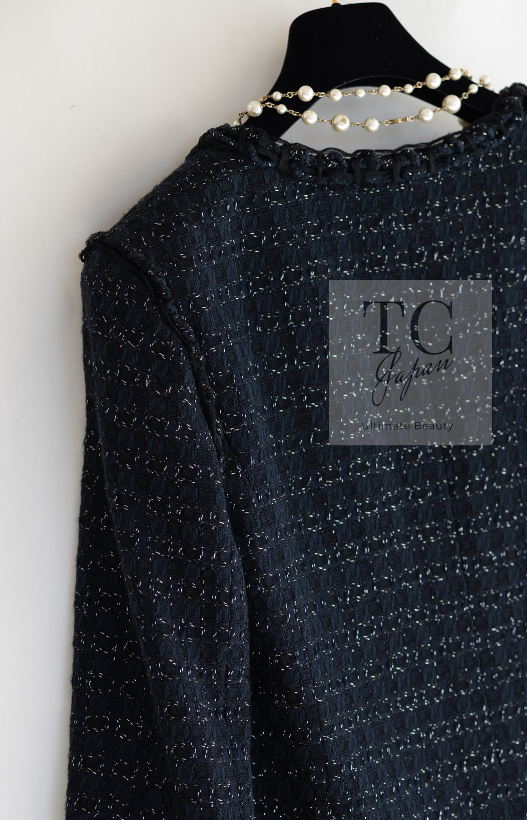 CHANEL 07PF Black Blue Metallic Tweed Jacket 36 シャネル ブラック ネイビー メタリック ツイード ジャケット 即発