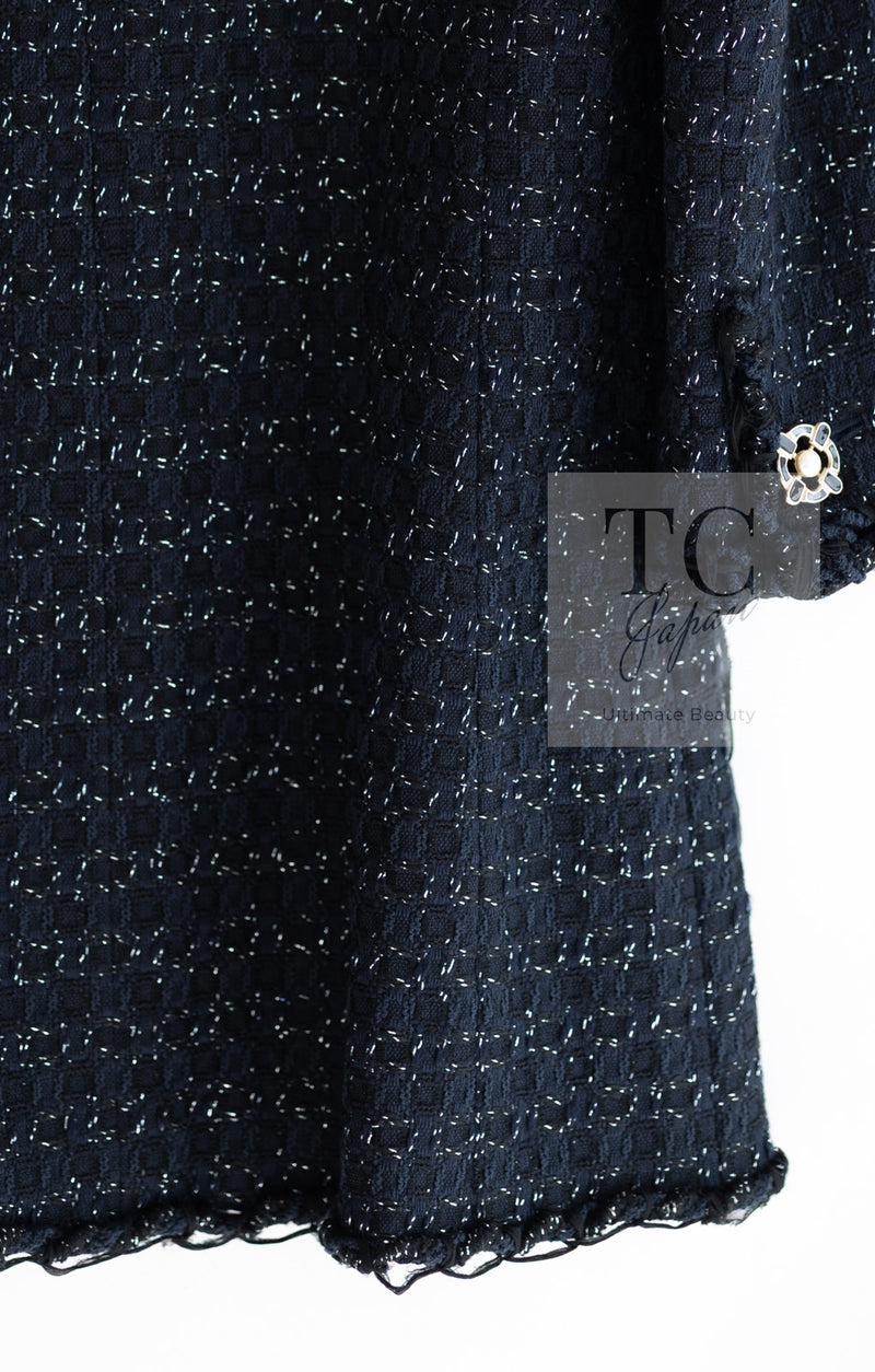 CHANEL 07PF Black Blue Metallic Tweed Jacket 36 シャネル ブラック ネイビー メタリック ツイード ジャケット 即発