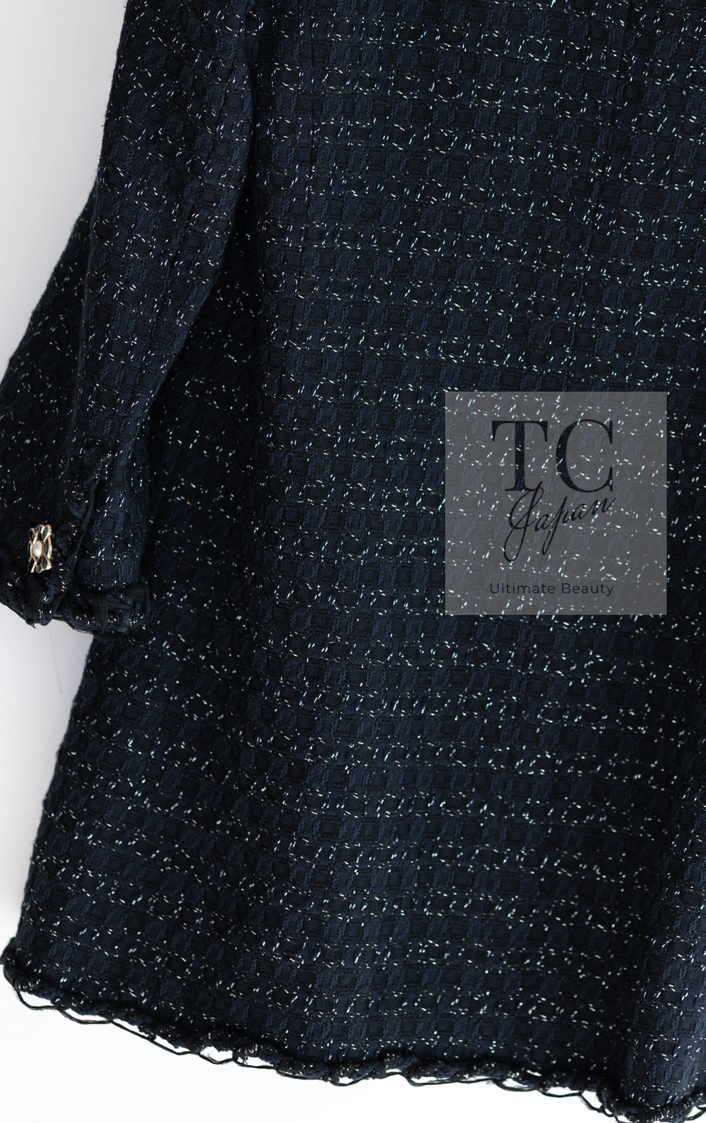 CHANEL 07PF Black Blue Metallic Tweed Jacket 36 シャネル ブラック ネイビー メタリック ツイード ジャケット 即発