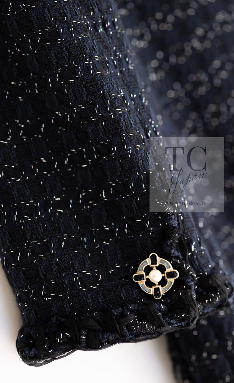 CHANEL 07PF Black Blue Metallic Tweed Jacket 36 シャネル ブラック ネイビー メタリック ツイード ジャケット 即発
