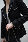 CHANEL 06S Black Metallic Chain Trim Tweed Jacket 38 シャネル ブラック メタリック チェーン トリム ツイード ジャケット 即発