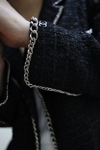 CHANEL 06S Black Metallic Chain Trim Tweed Jacket 38 シャネル ブラック メタリック チェーン トリム ツイード ジャケット 即発