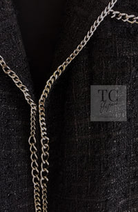 CHANEL 06S Black Metallic Chain Trim Tweed Jacket 38 シャネル ブラック メタリック チェーン トリム ツイード ジャケット 即発