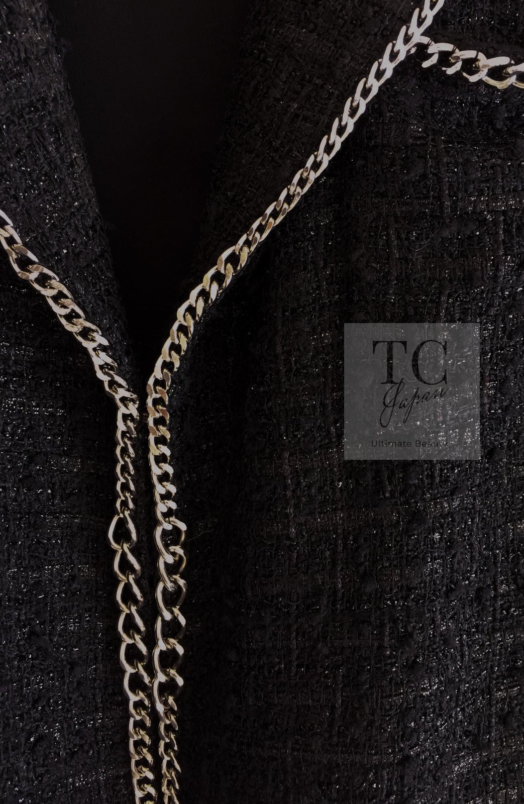 CHANEL 06S Black Metallic Chain Trim Tweed Jacket 38 シャネル ブラック メタリック チェーン トリム ツイード ジャケット 即発