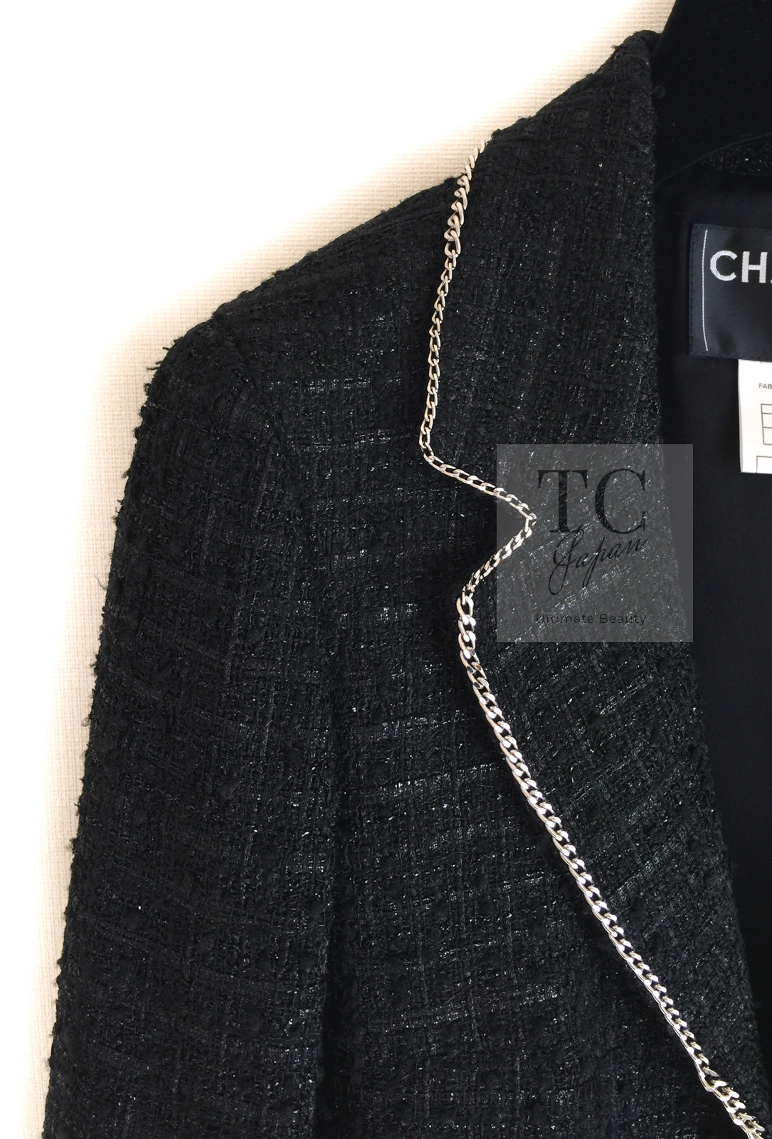 シャネル ジャケット CHANEL ブラック メタリック チェーン トリム