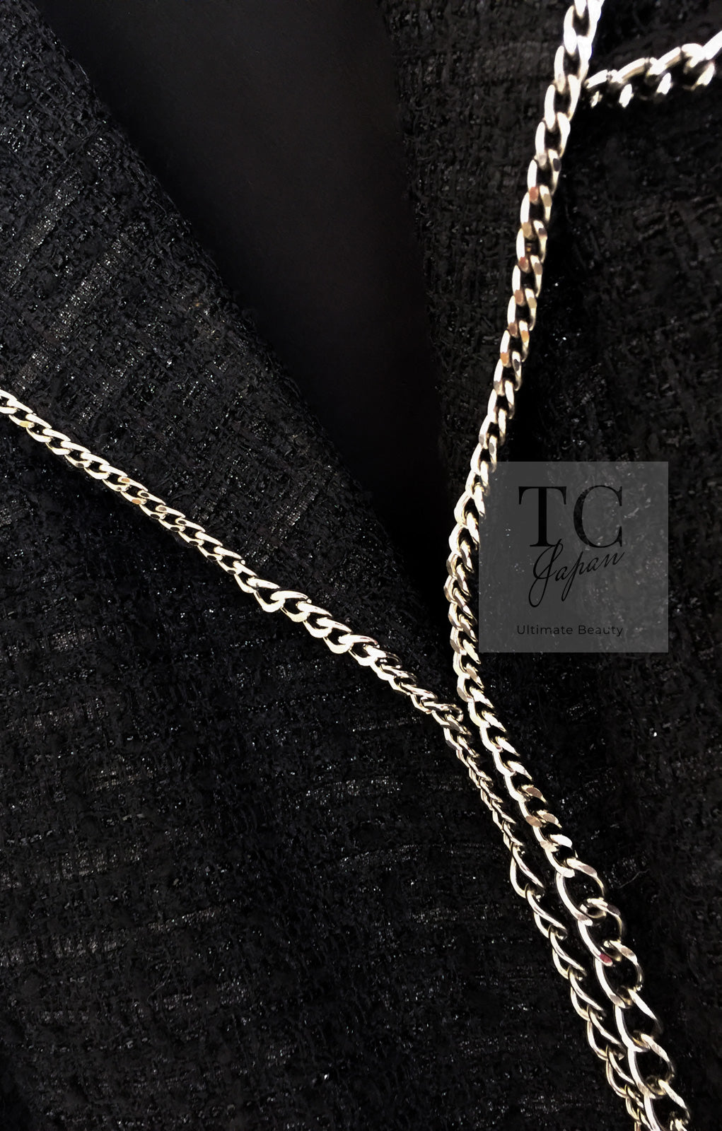 CHANEL 06S Black Metallic Chain Trim Tweed Jacket 38 シャネル ブラック メタリック チェーン トリム ツイード ジャケット 即発