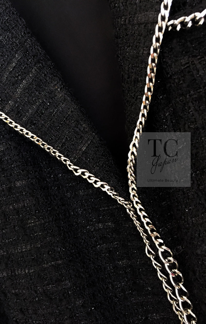 CHANEL 06S Black Metallic Chain Trim Tweed Jacket 38 シャネル ブラック メタリック チェーン トリム ツイード ジャケット 即発