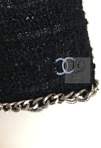 CHANEL 06S Black Metallic Chain Trim Tweed Jacket 38 シャネル ブラック メタリック チェーン トリム ツイード ジャケット 即発