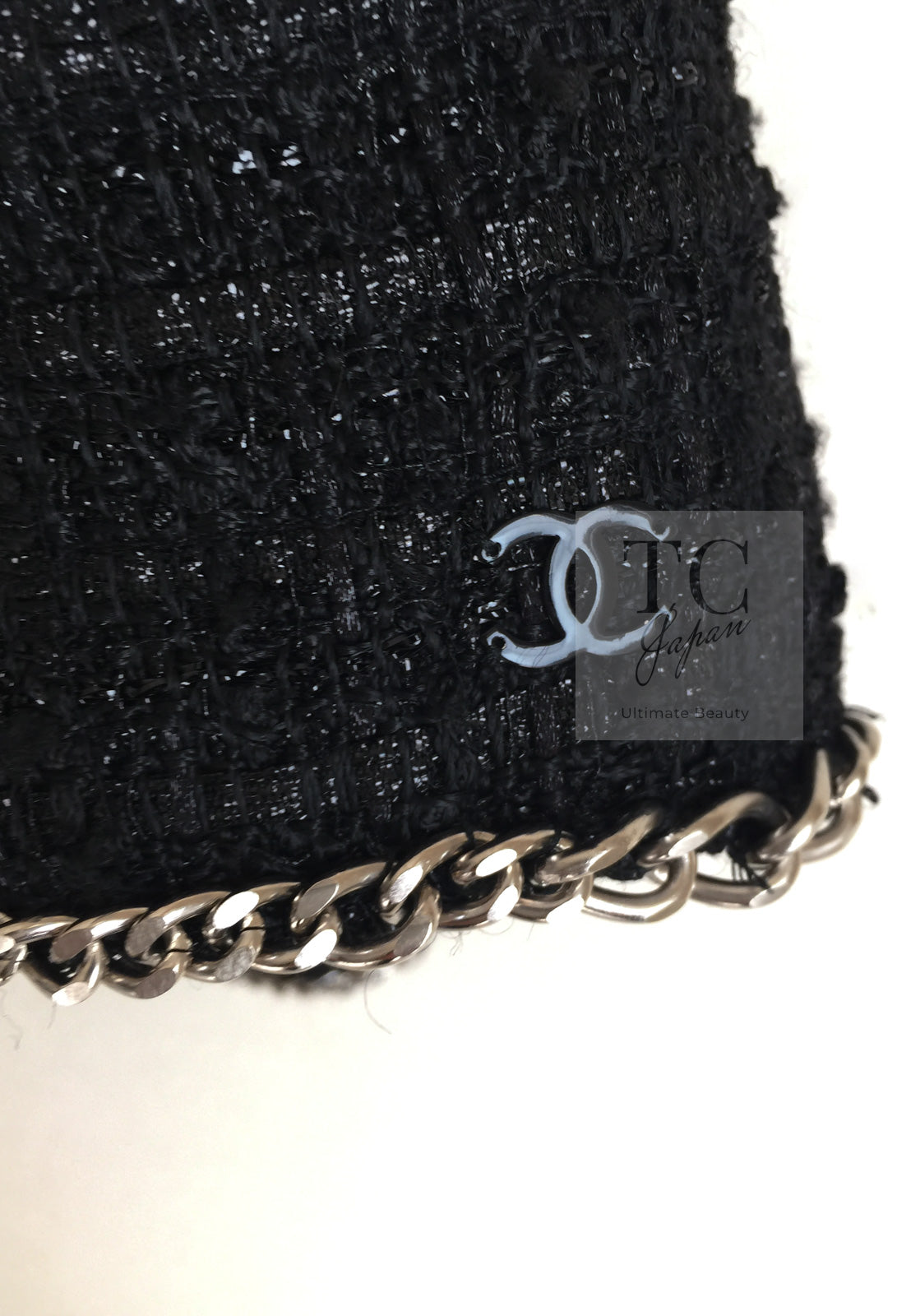 CHANEL 06S Black Metallic Chain Trim Tweed Jacket 38 シャネル ブラック メタリック チェーン トリム ツイード ジャケット 即発