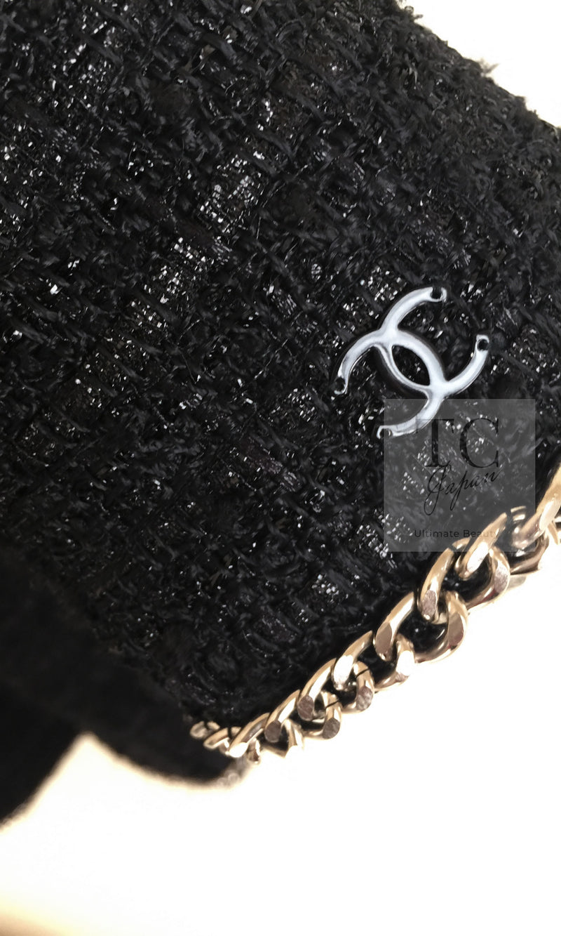 CHANEL 06S Black Metallic Chain Trim Tweed Jacket 38 シャネル ブラック メタリック チェーン トリム ツイード ジャケット 即発