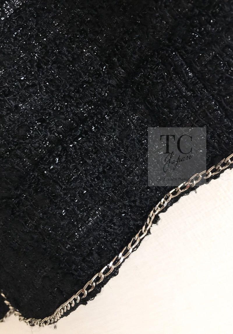 CHANEL 06S Black Metallic Chain Trim Tweed Jacket 38 シャネル ブラック メタリック チェーン トリム ツイード ジャケット 即発