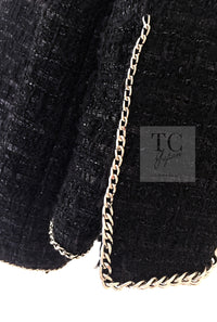 CHANEL 06S Black Metallic Chain Trim Tweed Jacket 38 シャネル ブラック メタリック チェーン トリム ツイード ジャケット 即発