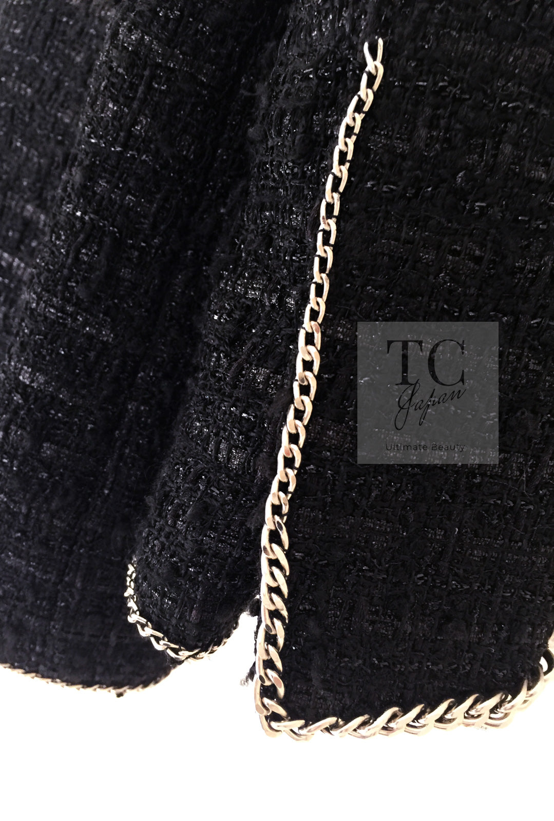 CHANEL 06S Black Metallic Chain Trim Tweed Jacket 38 シャネル ブラック メタリック チェーン トリム ツイード ジャケット 即発