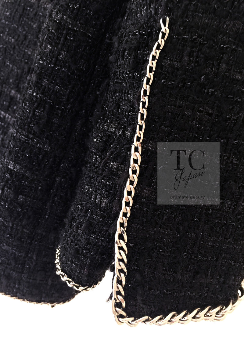CHANEL 06S Black Metallic Chain Trim Tweed Jacket 38 シャネル ブラック メタリック チェーン トリム ツイード ジャケット 即発
