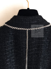 CHANEL 06S Black Metallic Chain Trim Tweed Jacket 38 シャネル ブラック メタリック チェーン トリム ツイード ジャケット 即発