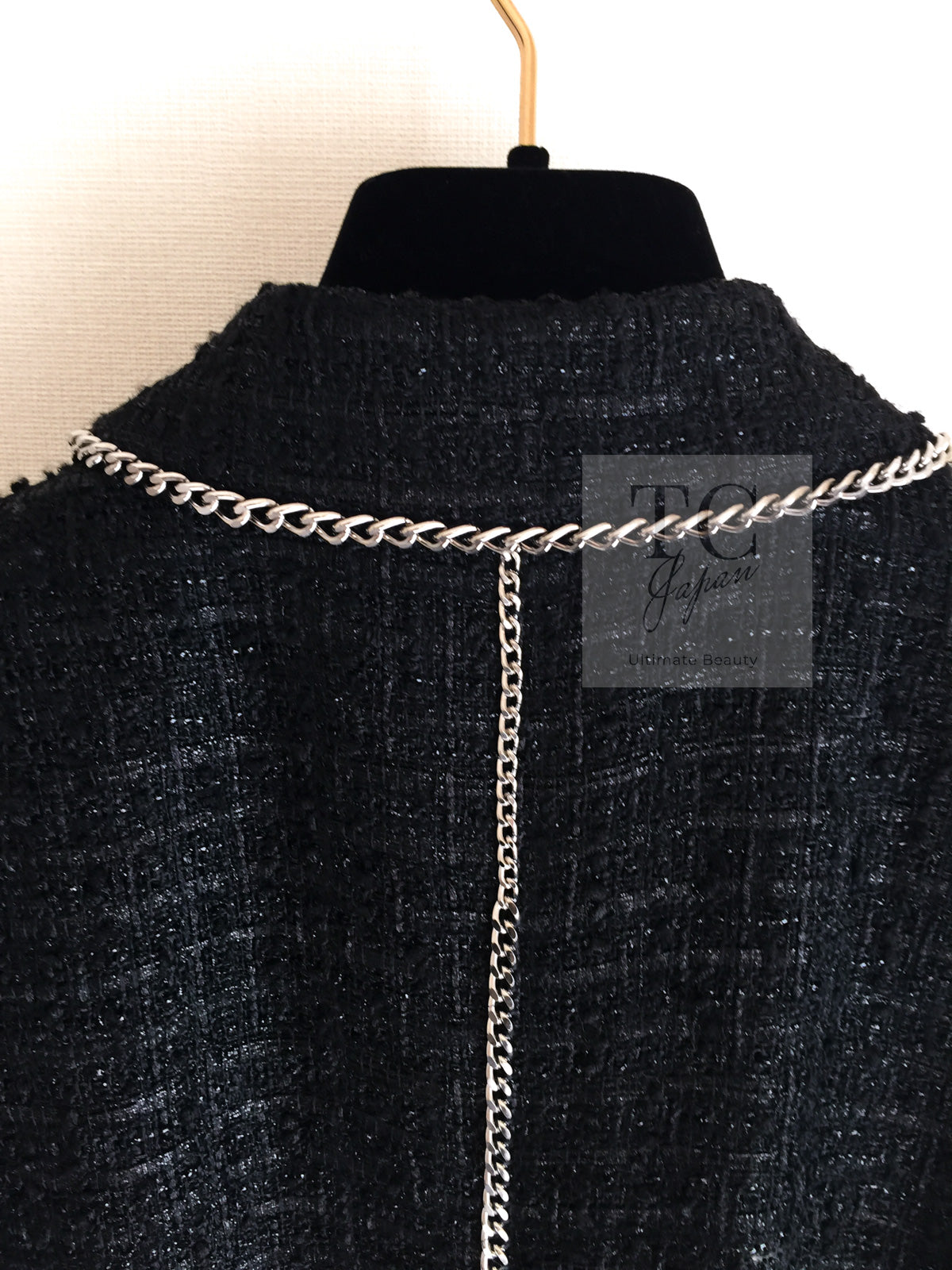 CHANEL 06S Black Metallic Chain Trim Tweed Jacket 38 シャネル ブラック メタリック チェーン トリム ツイード ジャケット 即発