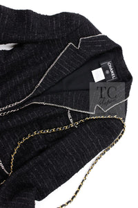 CHANEL 06S Black Metallic Chain Trim Tweed Jacket 38 シャネル ブラック メタリック チェーン トリム ツイード ジャケット 即発