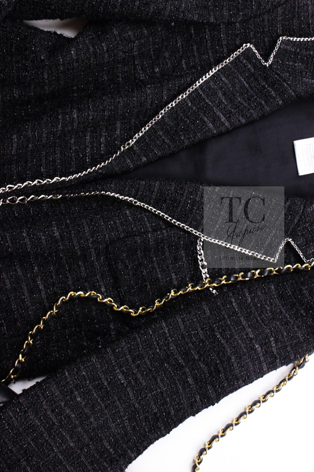 CHANEL 06S Black Metallic Chain Trim Tweed Jacket 38 シャネル ブラック メタリック チェーン トリム ツイード ジャケット 即発