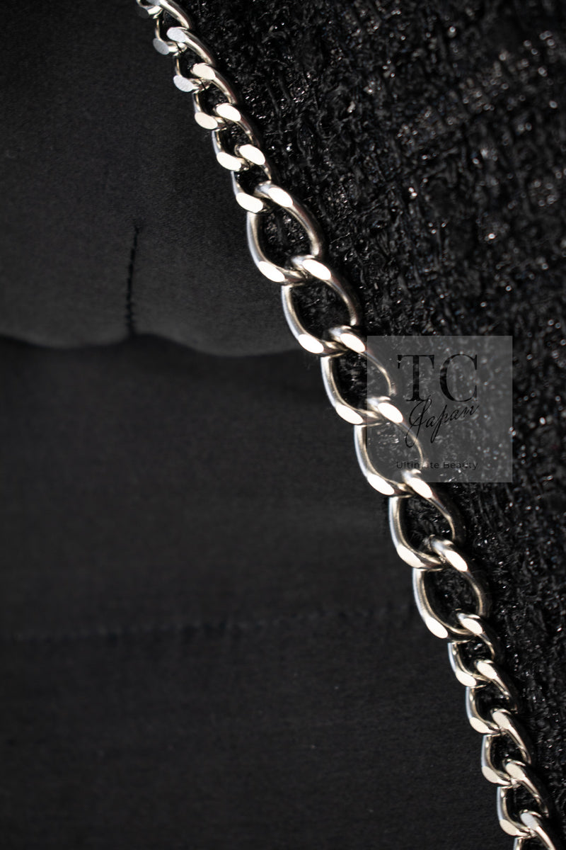 CHANEL 06S Black Metallic Chain Trim Tweed Jacket 38 シャネル ブラック メタリック チェーン トリム ツイード ジャケット 即発
