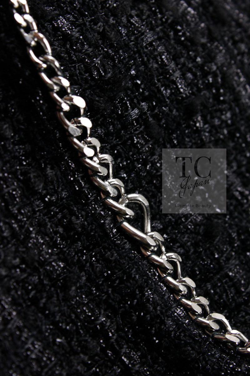 CHANEL 06S Black Metallic Chain Trim Tweed Jacket 38 シャネル ブラック メタリック チェーン トリム ツイード ジャケット 即発